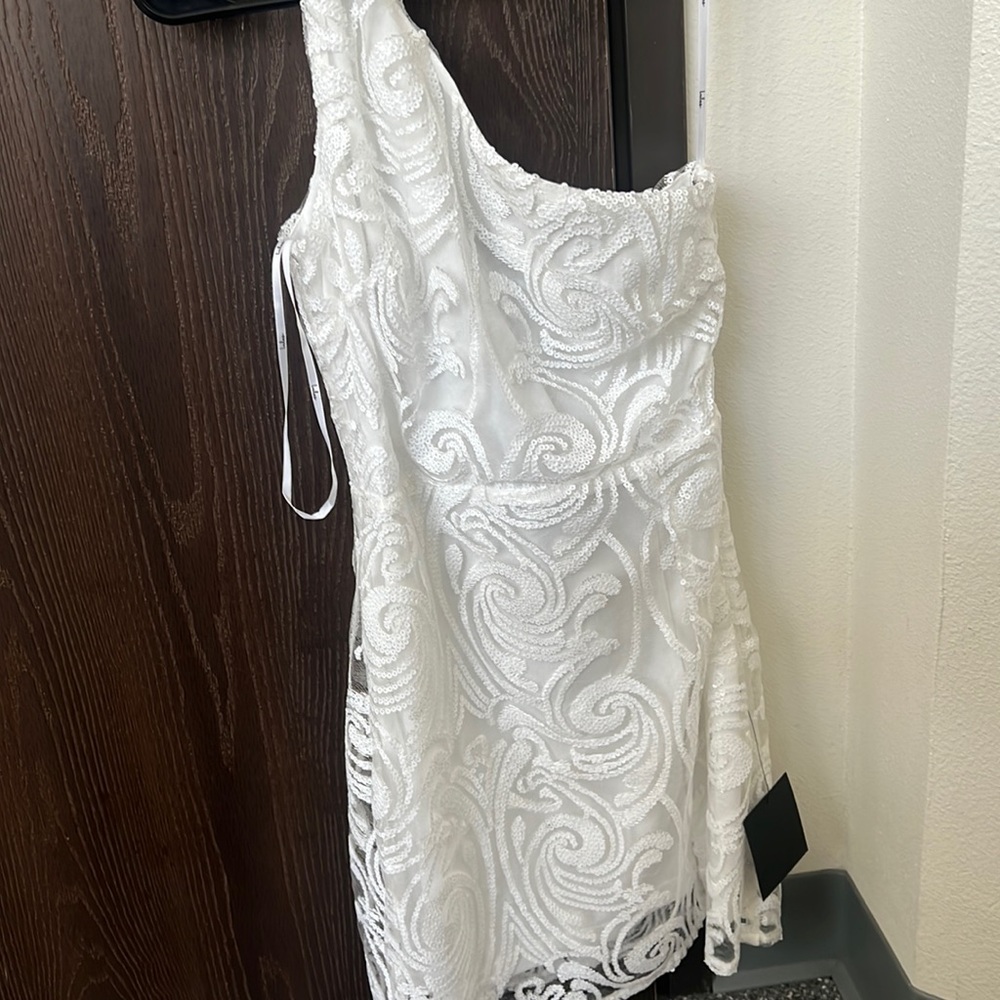 Lulus White Sequence One Shoulder Mini dress
